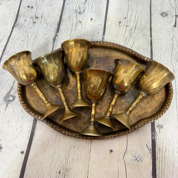 Vintage Brass Goblet Set with Tray - Picture 11 of 11